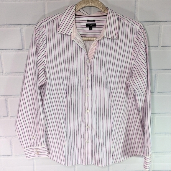 Talbots Pink Striped Non Iron Button Down Cotton Shirt - Picture 1 of 4
